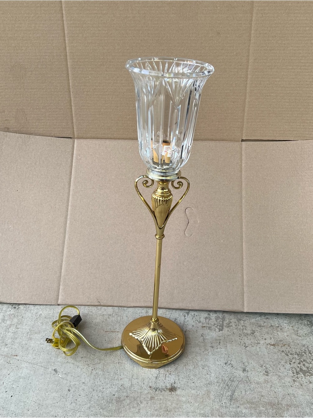 Pair Cut Crystal Heavy Brass 26" Torchiere Buffet Lamps Stiffel Quality